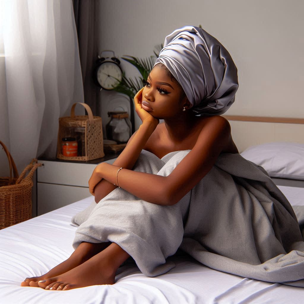picture of a nigerian lady lying on her bed reflecting about life